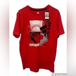 NWT Red Adidas Boy's Graphic design Logo Shirt SZ XL Baseball